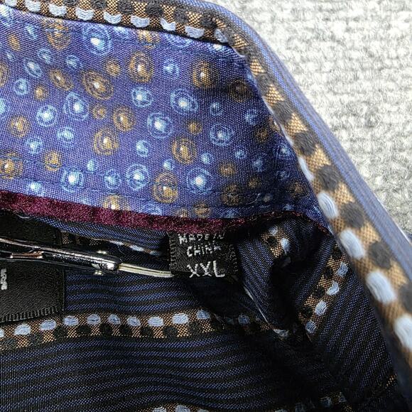 Bugatchi Uomo Shirt Mens 2XL Blue Brown Striped Long Sleeve Button Up Preppy - Picture 4 of 16